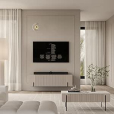 Lomadox Wohnzimmer Set Kaschmir mit Rillenfront mit Lowboard und Couchtisch mit Deckplatte in Marmoroptik, 2-teilig
