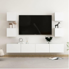 TV Schrank,6-TLG. TV-Schrank-Set Weiß Holzwerkstoff,TV Board Hängend Schrank Fernsehschrank TV Bank Wohnzimmer Möbel Modern Wandschrank für Wohnzimmer Schlafzimmer