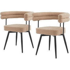 ML-Design Swivel Dining Room Chairs, Set of 2, Brown in Teddy Fabric, Living Room Chairs with Arms and Backrests, 360° Swivel Chair, Upholstered Chair with Metal Legs, Lounge Chair, Ergonomic Kitchen