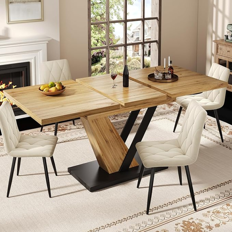 Išskleidžiamas valgomojo stalas (120-160 x 75 x 75,5 cm), stalas, virtuvės stalas, išskleidžiamas stalas, išskleidžiamas iki 160 cm, tinka virtuvei ir svetainei, medžio tekstūros stalviršis