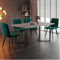 Gegtuon Dining Table with 4 Chairs 140 x 80 cm for 4 People, 5-Piece Table Living Room Table Grey with Black Table Legs, Modern Kitchen Table Rectangular Dining Set for Kitchen Dining Room, Velvet, Dark Green