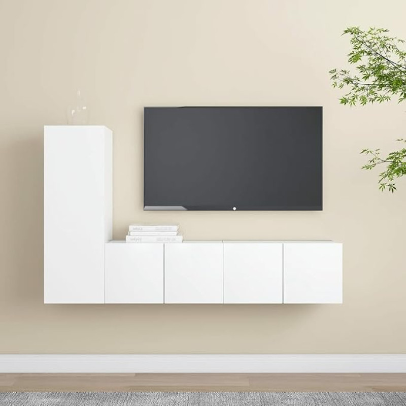 Homgoday TV baldų komplektas 3 dalių baltos medžio drožlių plokštės TV spintelė Maža TV spintelė Pramoninis kavos staliukas TV stovas svetainei 60x30x30cm balta