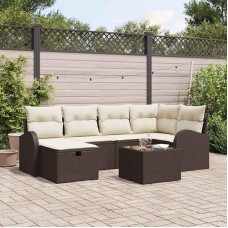 Modernes Outdoor Sofa Set mit Kissen und Stauraum in Braun und Creme aus Poly Rattan, Modulares Gartensofa Set