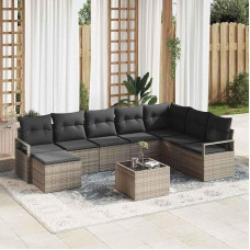 Modulares Garten Sofa Set 9 Stück in Hellgrau aus Poly Rattan als 9-teilige Outdoor Sofagarnitur mit Kissen und Stauraum