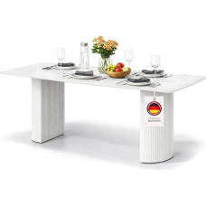 Valgomojo stalas su travertino keramikos stalviršiu [atsparus įbrėžimams ir lengvai prižiūrimas], modernus valgomojo stalas 180 x 90 cm, virtuvės stalas su karščiui atspariu paviršiumi, idealiai tinka svetainei ir valgomajam, baltas