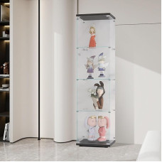 Stiklinė vitrina svetainei, 164 x 42,5 x 36,5 cm, stiklinė vitrina su užraktu ir durelėmis, 4 lentynos, skaidri, didelė, kolekcinė vitrina svetainės barui (4 sluoksniai, juoda)