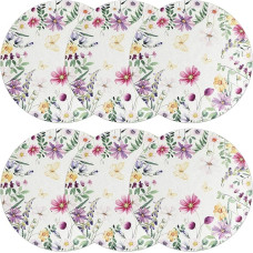 6 Runde Platzsets aus Leinen mit Charmantem Blumenmuster Abwaschbar und rutschfest für Esstisch Komfortabler Griff und Elegante Tischunterlage
