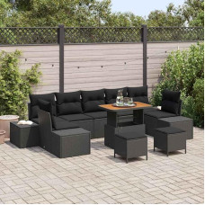 Gartensofa-Set mit Kissen 10-teilig schwarz Poly Rattan Gartenmöbel-Set 10 Stück schwarz 10-teiliges Rattan-Gartensofa Garten-Sofa-Gruppe mit Kissen