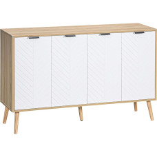 HOMCOM Küchenschrank, Küchenmöbel mit verstellbaren Einlegeböden und Beinen aus Kiefernholz, moderner Buffetschrank für Wohnzimmer, Esszimmer, 120 x 35 x 77,4 cm, naturfarben und weiß