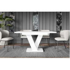 ALTDECOR ASIV išplečiamas valgomojo stalas, idealiai tinka kaip virtuvės, valgomojo ar svetainės stalas, tvirta konstrukcija, pagaminta iš baldų stalviršio, 120-160 x 80 x 75 cm, blizgus baltas