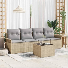 5-teiliges Gartensofa-Set aus Poly-Rattan in Schwarz und Creme mit Tisch - Modulares Sofa-Set für Garten und Terrasse inklusive Kissen