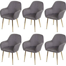 Mendler HWC-F18 6 valgomojo kambario kėdžių rinkinys Virtuvės kėdės Retro dizainas Velvet Grey Golden Legs