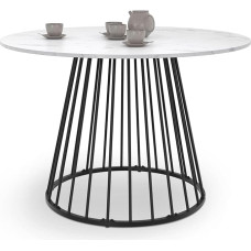 IDMarket - Stalas prie staliuko Ronde Yuna 6 Person Platform Effet Marble Blanc Alaska et pied Filaire en Métal Black 110 cm