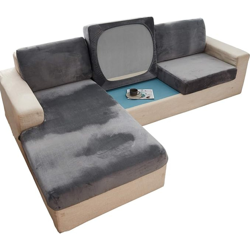 C/N Sofos sėdynės pagalvėlės dangtelis Stretch Velvet Sofos sėdynės pagalvėlės dangteliai Sofos pagalvėlių apsauga Sofos dangtelis Apsauginiai dangteliai Nuimami sofos sėdynių dangteliai Chaise Longues Šviesiai pilka