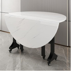 Klapptisch Mobiler runder klappbarer Esstisch, moderner ausziehbarer Esstisch mit 6 Rädern, Stabiler Metallrahmen, Klapptische für platzsparende kleine Wohnungen (Farbe: Weiß, Größ