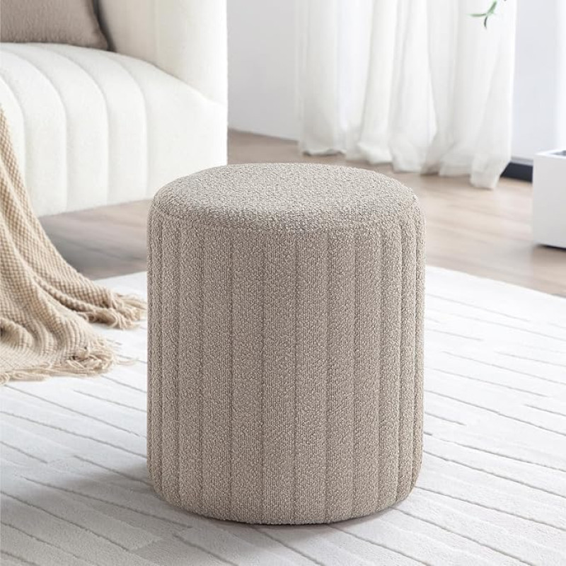 Get Set Style Moderner runder Ottomane mit weich gepolstertem Sitz, multifunktionale Schminkstühle für Make-up, gepolsterte Fußstütze Hocker Ottomane Fußhocker für Wohnzimmer, Schlafzimmer