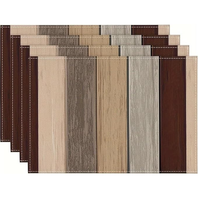Generisch 4 Stück rustikale antike braune Leinen-Tischsets - maschinenwaschbare rechteckige Tischsets, Holzmaserung-Design for Esszimmer, Küche