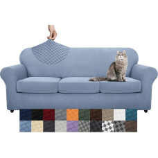 YEMYHOM Checked Pack of 4 Couch Covers for 3 Cushions Couch High Stretch Thickened Sofa Cover for Dogs Pets Non-Slip Elastic Protective Covers Living Room Furniture Protection (Large, Light Blue)