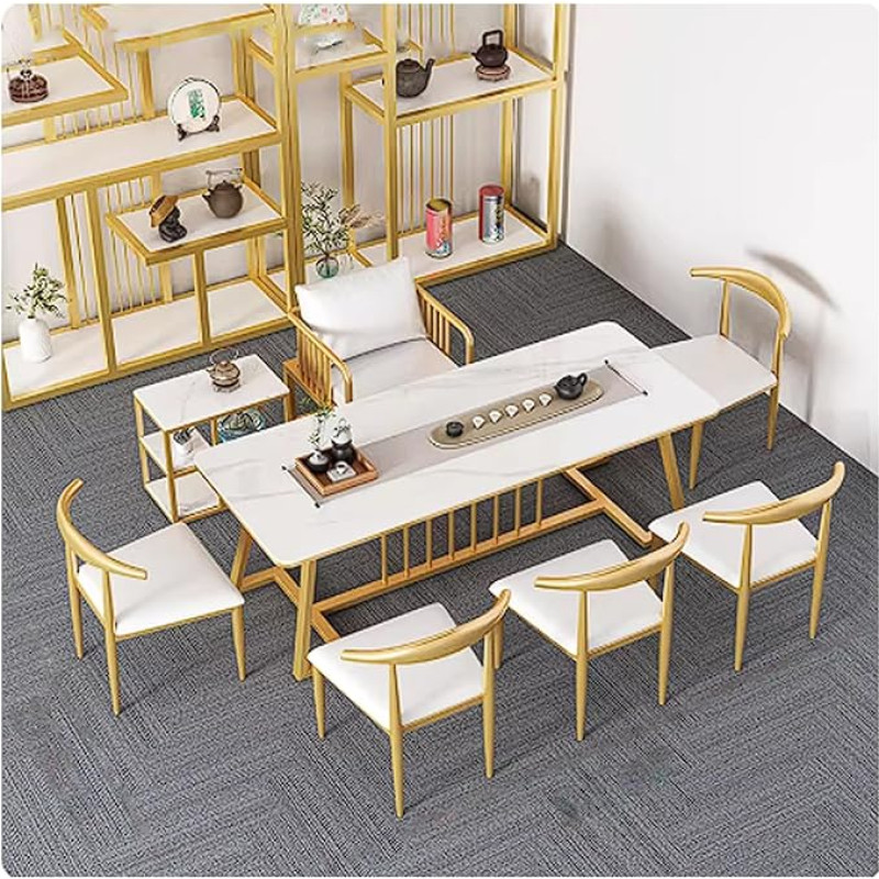 Modernes Tee-Serviermöbel for kommerzielle Büros, integriertes Teetisch- und Stuhlset mit integriertem Teetablett, einfache Montage(A,200CM)