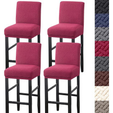 HFCNMY Baro taburetės apima, Stretch baro taburetės apima su atlošu, Žakardas baro taburetės apima, baro taburetės apima, Slipcovers su atlošu, Pub Counter Stool, kėdės apima su elastinėmis juostomis, raudona, 4
