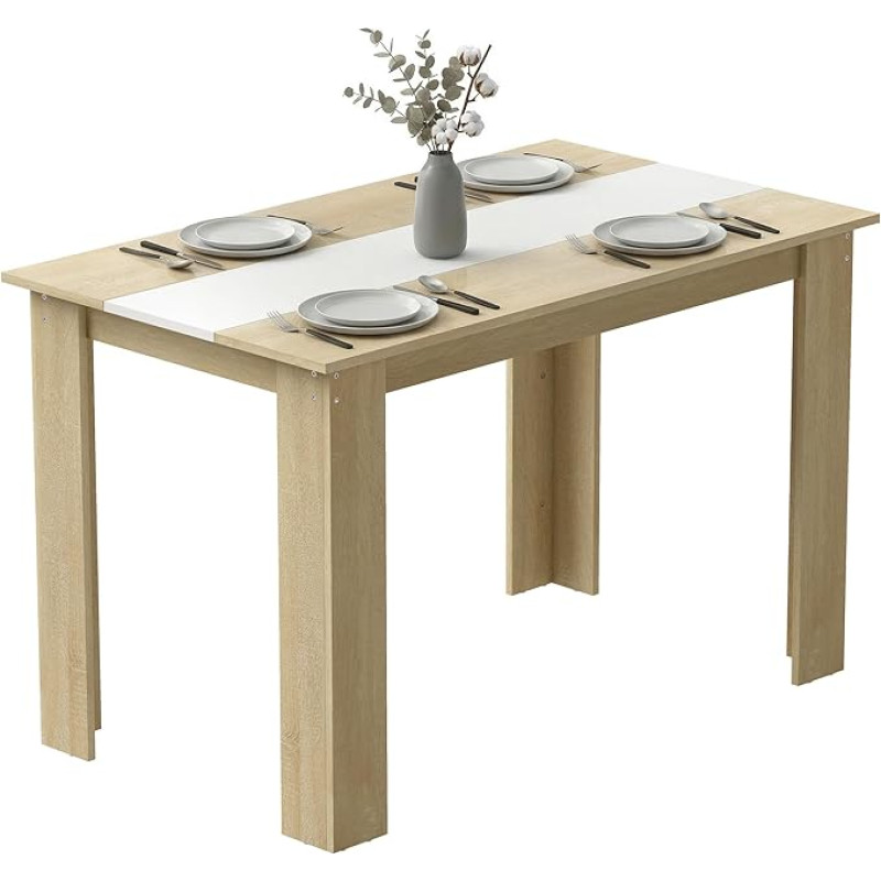 HOMCOM stačiakampis valgomojo stalas 4-6 vietų virtuvės stalas 120 x 69 x 75 cm modernaus stiliaus trikampio formos kojos tvirtos ąžuolo ir baltos spalvos