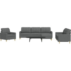 3-TLG. Sofagarnitur Hellgrau Polyester, Sofa-Set mit robustem Metallrahmen für EIN bequemes Sitzerlebnis und weicher Polsterung