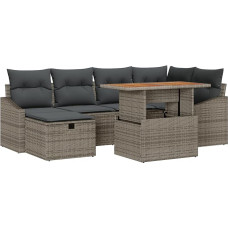 Rantry 7-teiliges Garten-Sofa-Set mit Kissen Grau Poly-Rattan Gartenlounge Modelis3361356