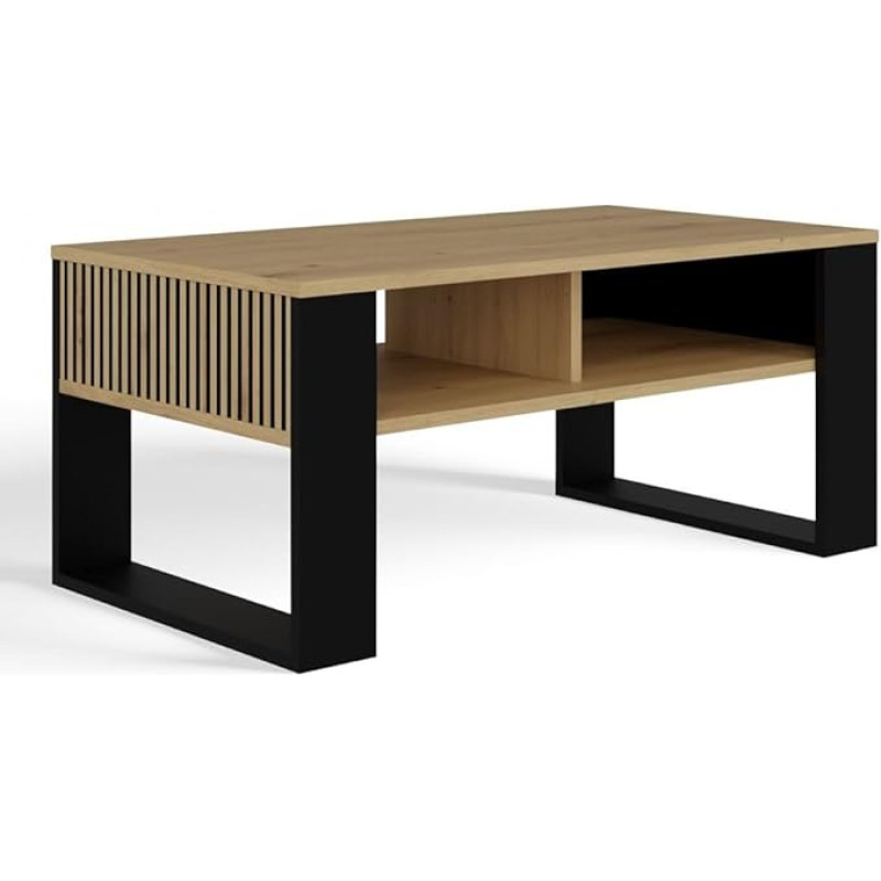 CDF modernus kavos staliukas 2P | Spalva: Ąžuolas Artisan Black | Modernus suoliukas svetainei, kambariui, biurui | Forma: Kvadratinis stačiakampis | Lentyna smulkiems daiktams, laikraščiams, žurnalams ar knygoms