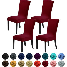 Howhic Velvet kėdžių dangteliai valgomojo kambariui, 4 vnt., elastingi valgomojo kėdžių dangteliai, plaunamos virtuvės kėdės, elegantiška dekoracija namams ir banketams (Red Dahlia, 4 vnt.)