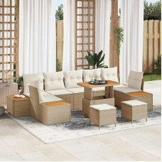Modernes Gartensofa-Set 10-teilig Beige Poly Rattan mit Kissen und Stauraum für Terrasse, modulares Rattansofa-Set mit praktischen Aufbewahrungsfächern