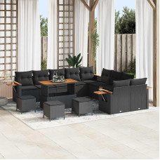 Modulares Gartensofa-Set 18 Stück in Schwarz aus Poly-Rattan mit Kissen - 18-teiliges Outdoor-Sofa-Set als Gartenmöbel für die Terrasse
