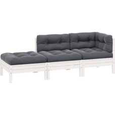 Garten-Ecksofa modular aus Kiefernholz Massivholz mit Grauen Kissen als 3-TLG. Lauko svetainės rinkinys, skirtas lanksčiam dizaino kūrimui