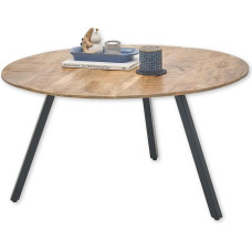 Gloria Coffee Table Solid Wood Mango Round High-Quality Sofa Table with Black Metal Frame 80 x 40 x 80 cm (W x H x D)