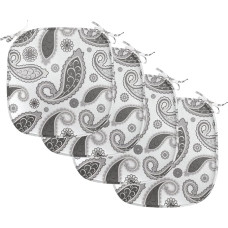 ABAKUHAUS Paisley Dining Chair Cushion, Oriental Rose Leaf Decorative Waterproof Cushion with Straps for Kitchen Seats, 40 cm x 40 cm, Pack of 4, Grey and White