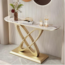 Moderner Konsolentisch mit Steinoptik und Metallgestell, Console Table Eingangstisch für die Inneneinrichtung mit Metallrahmen, Sofatisch für Wohnzimmer(Gold,100cm/39.4in)