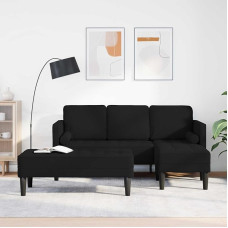 Modulares Sofa Set 2 Stück Schwarz mit atmungsaktivem Polyester und Kissen, modernes Sofa Set mit atmungsaktivem Polyester schwarz, mit flachen Armlehnen