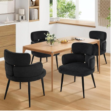 Hellove Dining Room Chairs, Black, Set of 4 with Armrests, Modern Padded Kitchen Chairs with Metal Legs, Comfortable Dressing Table Chair, Upholstered Chair, Comfy Dining Room Chairs for Kitchen