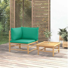 Bambus Gartenmöbel Set als 3-TLG. Lauko poilsio kambario komplektas mit hellgrauen Kissen - Garten Sofa mit Tisch aus Bambus