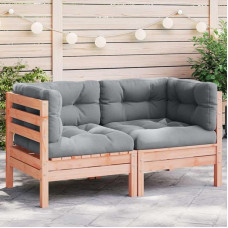 Garten-Ecksofa modular aus Douglasie Massivholz mit Grauen Kissen als Outdoor-Lounge-Set für die Flexible Gestaltung