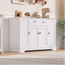 Large Capacity Sideboard, Multifunctional Kitchen Buffet with Drawer - 138 cm, Items Are Stored in Categories to Make the Room Tidier (White)