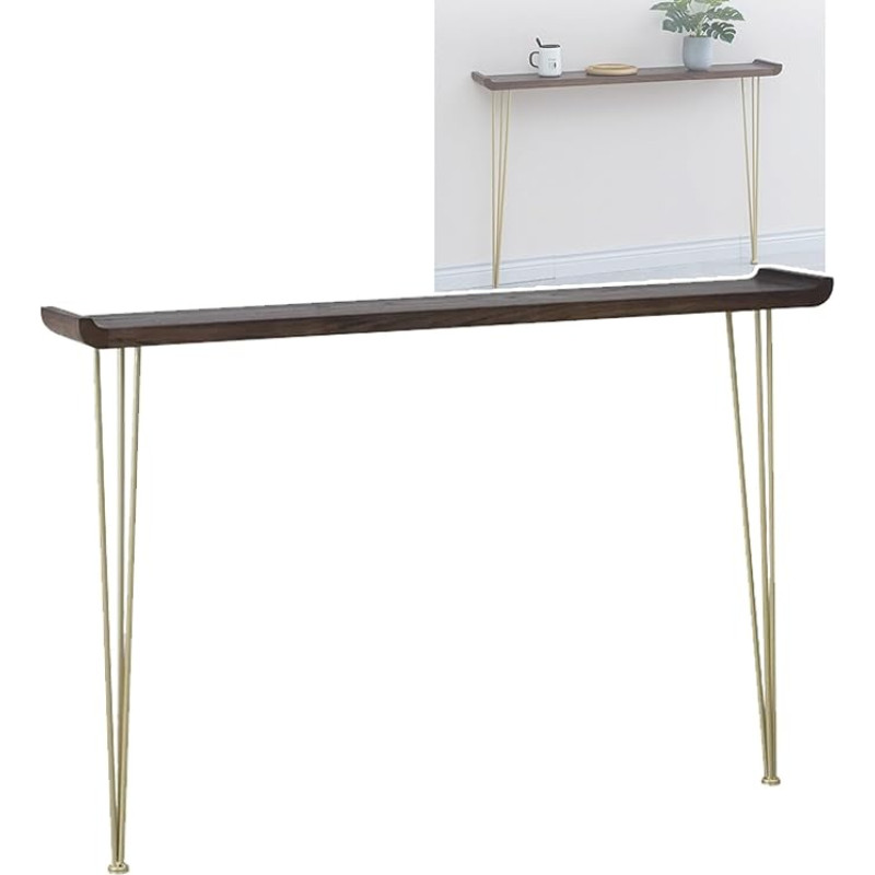 Konsolentisch Schmal, Sideboard Schmal aus Ulmenholz, 20 cm Breite Tischplatte, Erhöhte Kanten mit Absturzsicherung(Gold,100x80x30 cm/39x31x12 in)