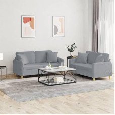 ShGaxin 3202102 2 dalių sofos komplektas su pagalvėlėmis, šviesiai pilkas audinys, poilsio sofa, sofos ir kušetės, poilsio sofa, sofa svetainei, sofa su miego funkcija