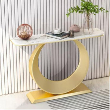 Konsolentisch für den Eingangsbereich, moderner Konsolentisch mit runden Metallbeinen, Akzentkonsole hinter Sofa und Couch mit Stauraum, für Eingangsbereich, Flur, Wohnzimmer (Gold B, 120 cm/47,2 Zol