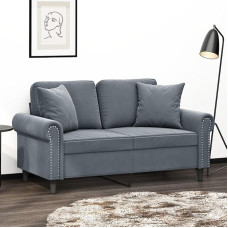 3200936 2 vietų sofa su dekoratyvinėmis pagalvėlėmis, tamsiai pilka, 120 cm, aksomas, poilsio sofa, sofos ir sofos, poilsio sofa, svetainės sofa