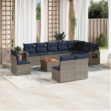 11-teiliges Gartensofa-Set mit waschbaren Kissen aus grauem Polyrattan inklusive Beistelltisch als komfortable Gartenmöbel Garnitur