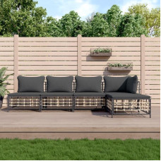 3-TLG. Garten-Lounge-Set mit Kissen Anthrazit Poly Rattan für Terrasse, Outdoor-Lounge-Set Poly Rattan als Gartenmöbel-Set Anthrazit