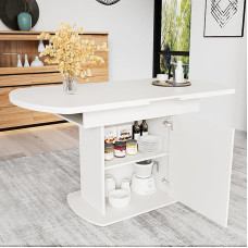 Išskleidžiamas ovalus valgomojo stalas, L110/130 x W70 x H75 cm, valgomojo stalas su daiktadėže, kavos stalas, modernus minimalistinis valgomojo stalas, erdvę taupantis daugiafunkcinis valgomojo stalas, baltas +