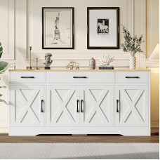 Idemon Modernes weißes Sideboard, Multifunktionsschrank aus Holz, Wohnzimmer-Esszimmerschrank, weißes Sideboard mit Dekoration