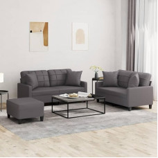 2-TLG. Sofagarnitur mit Kissen Schwarz Kunstleder - Modernes 2-TLG. Sofa mit Kissen in Schwarz aus strapazierfähigem Kunstleder für EIN bequemes Sitzerlebnis