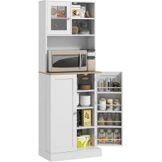 HOMCOM aukšta virtuvės spintelė su spintele, 8 lentynos duryse, siaura spintelė su stiklinėmis durelėmis ir reguliuojamomis lentynomis, skirta svetainei, valgomajam, 60 x 35 x 169 cm, balta
